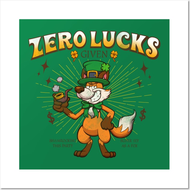 Zero Lucks Given Cartoon St Patrick’s Day Fox Wall Art by TheMaskedTooner